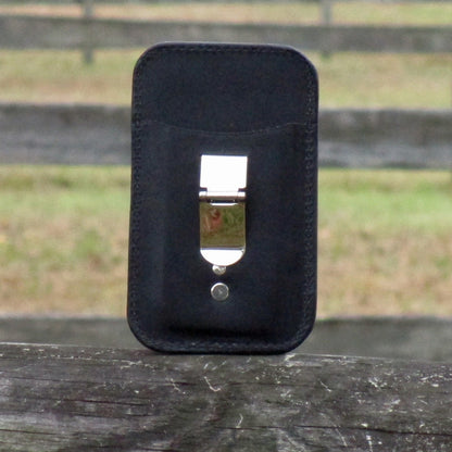 Front pocket money clip wallet in Black Leather
