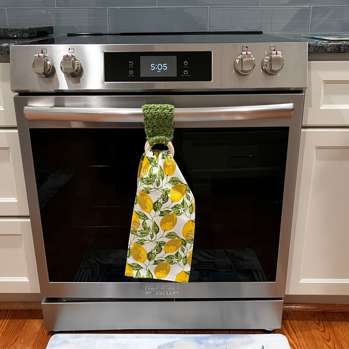 Sage Towel Holder, Displayed on Oven